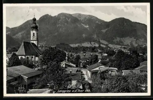 AK Lenggries a.d. Isar, Kirche und Ortsansicht vor Alpenpanorama