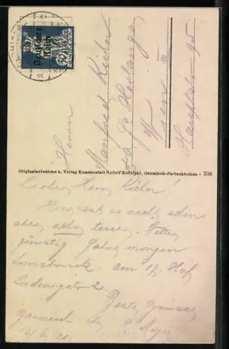 AK Garmisch, Dreitorspitze, Ortsansicht, Kirche