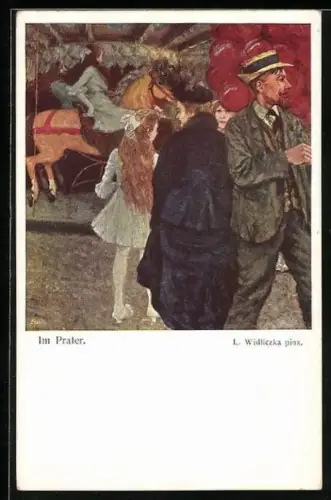 Künstler-AK Wien, Wiener Prater, Besucher am Karussell