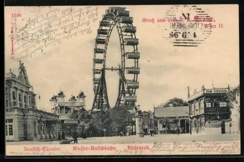 AK Wien, Wiener Prater, Jantsch-Theater, Wasser-Rutschbahn und Riesenrad