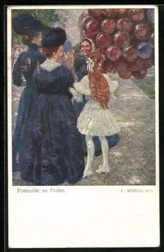 Künstler-AK L. Widlizka: Wiener Prater, Luftballonhändlerin