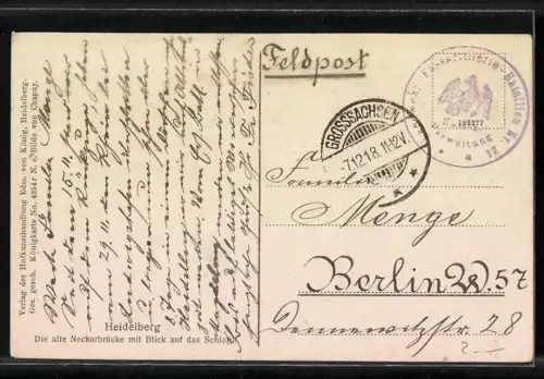 Künstler-AK Heidelberg, Alte Neckarbrücke mit Blick auf das Schloss