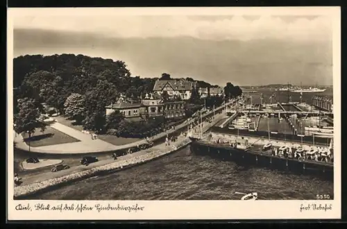 AK Kiel, Blick auf das Hindenburgufer aus der Vogelschau