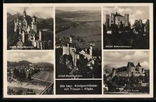AK Füssen i. Allgäu, Schloss Neuschwanstein, Schloss Füssen, Schloss Hohenschwangau