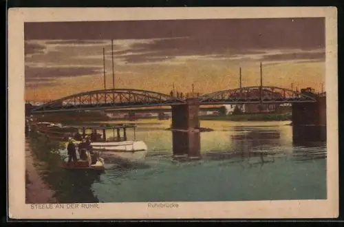 AK Steele an der Ruhr, Ruhrbrücke am Abend