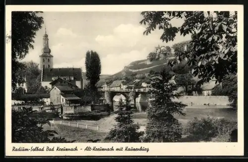 AK Alt-Kreuznach, Ortspartie mit Kirche und Kauzenburg