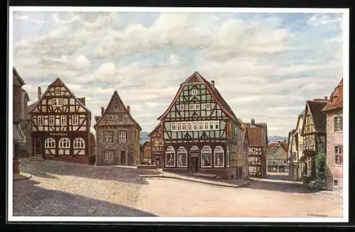 AK Lauterbach /Hessen, Strassenpartie mit Brauhaus