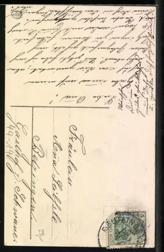 AK Kleines Paar auf einer Schaukel mit Blumen, Neujahrsgruss