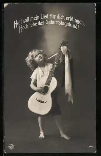 AK Kleiner Gratulant mit Gitarre, Geburtstagsgruss