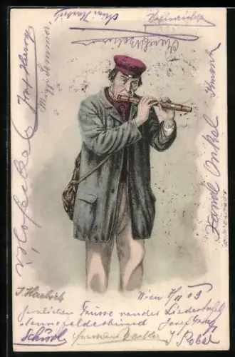 AK Strassenmusiker beim Flötenspiel