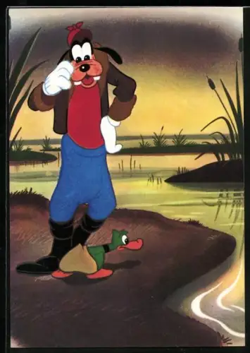 AK Goofy und eine Ente am See