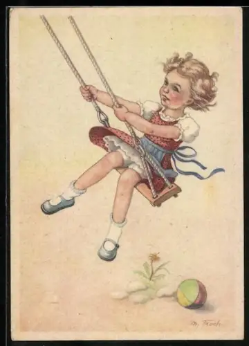 AK Kleines Mädchen beim Schaukeln