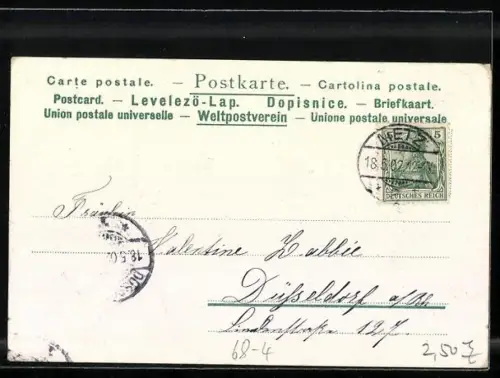 AK Trachtenpaar mit Schirm im Regen, Pfingstgruss