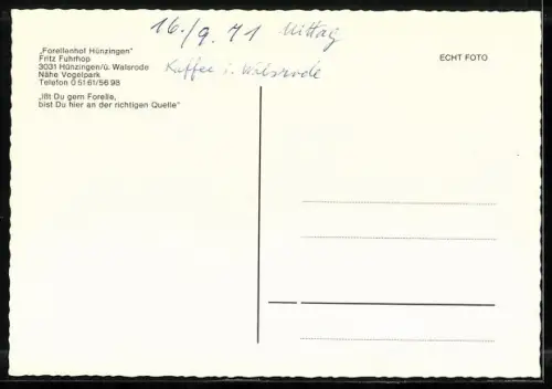 AK Hünzingen ü. Walsrode, Restaurant Forellenhof Hünzingen, Bes. Fritz Fuhrhop