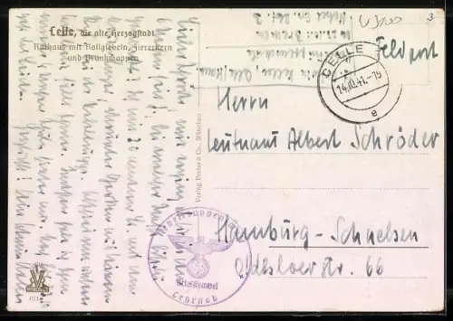 AK Celle, Rathaus mit Strassenpartie