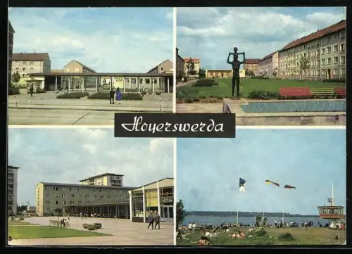 AK Hoyerswerda, HO-Gaststätte Freundschaft, Blick zur HO-Gaststätte Glück auf, Kaufhof