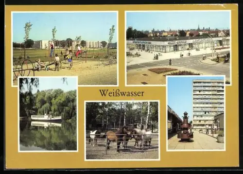 AK Weisswasser, Freizeitzentrum, Lutherstrasse, Jahnteich, Tiergarten
