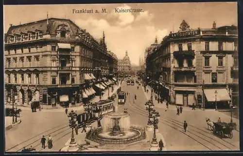 AK Frankfurt a. M., Kaiserstrasse und Rossmarkt mit Strassenbahnen