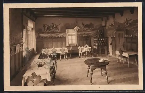 AK Arbersee, Gasthaus am Arbersee mit Eisernem Kreuztisch, Innenansicht