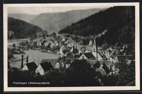 AK Fischingen /Hohenzollern, Ortsansicht mit Kirche und Talumgebung