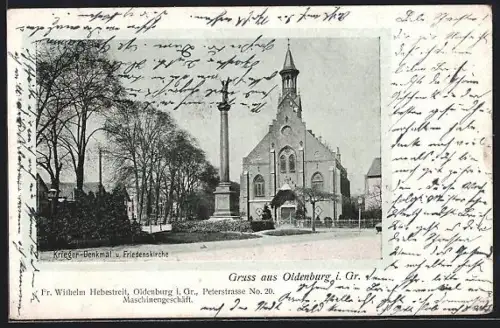 AK Oldenburg i. Gr., Krieger-Denkmal und Friedenskirche