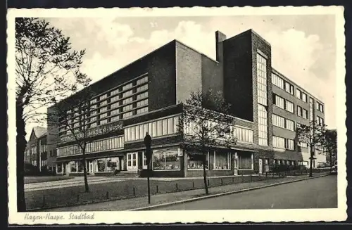 AK Hagen-Haspe, Stadtbad mit Strassenpartie