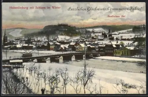 AK Hohenlimburg, Winteransicht mit Schloss u. Bentheimer Hof