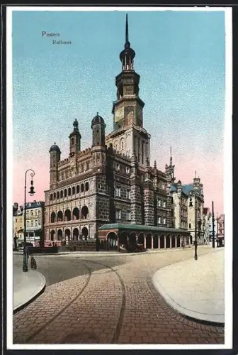 AK Posen / Poznan, Strassenpartie am Rathaus