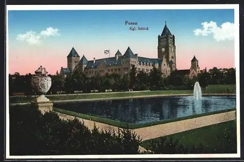 AK Posen / Poznan, Schloss mit Schlossteich