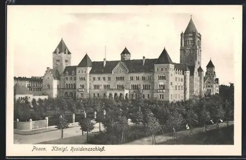 AK Posen, Blick auf das Königliche Residenzschloss mit Anlagen