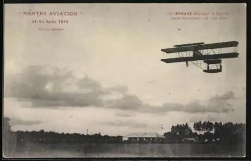 AK Nantes, Französisches Doppeldecker-Flugzeug über dem Flugfeld von Nantes 1910