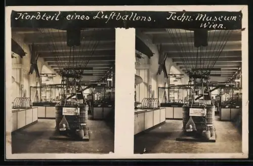 Foto-AK Wien, Korbteil eines Luftballons im Technischen Museum Wien