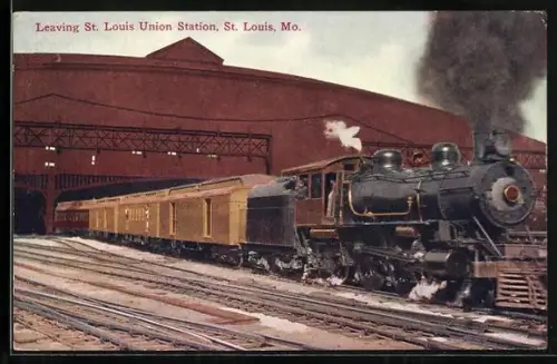 AK St. Louis, MO, Train leaving St. Louis Union Station, Eisenbahn