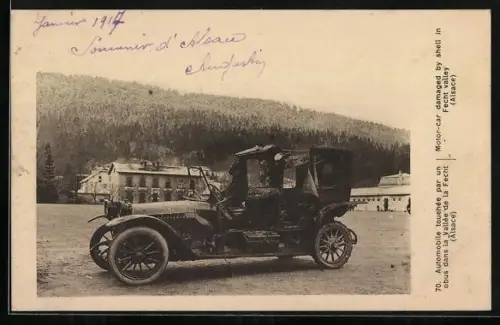 AK Fecht Valley /Alsace, Motor-car damaged by shell in Fecht Valley, Auto