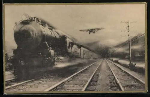 AK Eisenbahn der Pennsylvania Railroad auf Fahrt von New York nach Chicago wird von Flugzeug begleitet