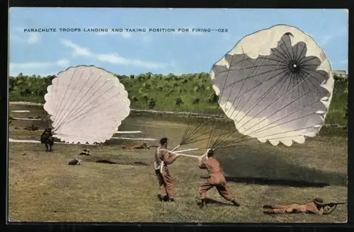 AK Parachute troops landing and taking position for firing, Fallschirmjäger