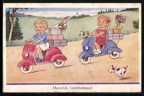 AK Kleine Kinder fahren auf Motorrollern
