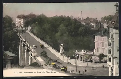 AK Lausanne, Pont de Chauderon, Strassenbahn