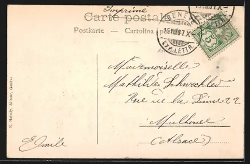 AK Genève, Vue de tous les ponts, Strassenbahn