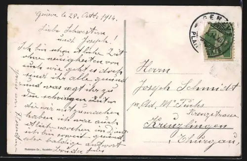 AK Geneve, Blick auf den Mont-Blanc und Strassenbahn