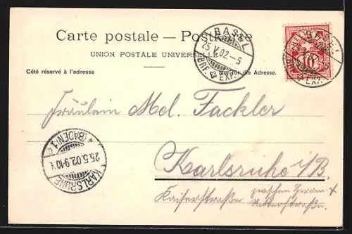 AK Basel, Alte Rheinbrücke mit Gross-Basel, Strassenbahn