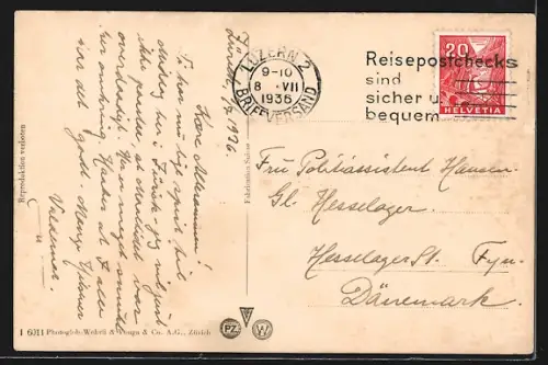 AK Zürich, Stadtansicht mit den Alpen, Strassenbahn