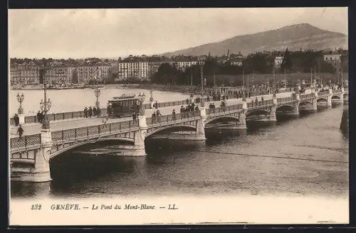 AK Genève, Le Pont du Mont-Blanc, Strassenbahn