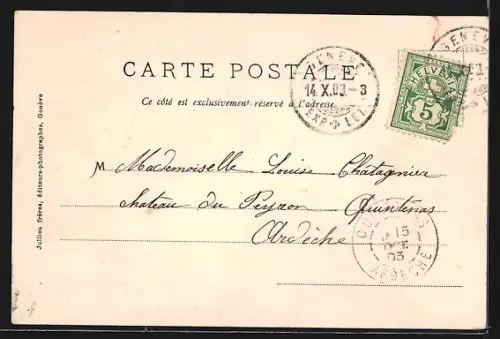 AK Genève, La rue du Mont-Blanc, Strassenbahn