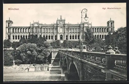 AK München, Kgl. Maximilianeum mit Strassenbahn