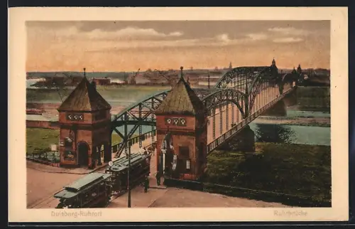 AK Duisburg-Ruhrort, Brücke mit Strassenbahn