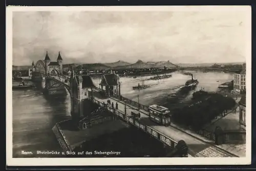 AK Bonn, Rheinbrücke und Blick auf das Siebengebirge