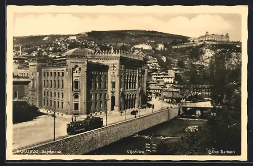 AK Sarajevo, Rathaus mit Strassenbahn