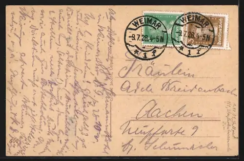 AK Weimar, Museum und Viadukt mit Strassenbahn