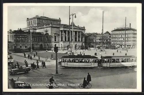 AK Leipzig, Augustusplatz, Neues Theater, Strassenbahn